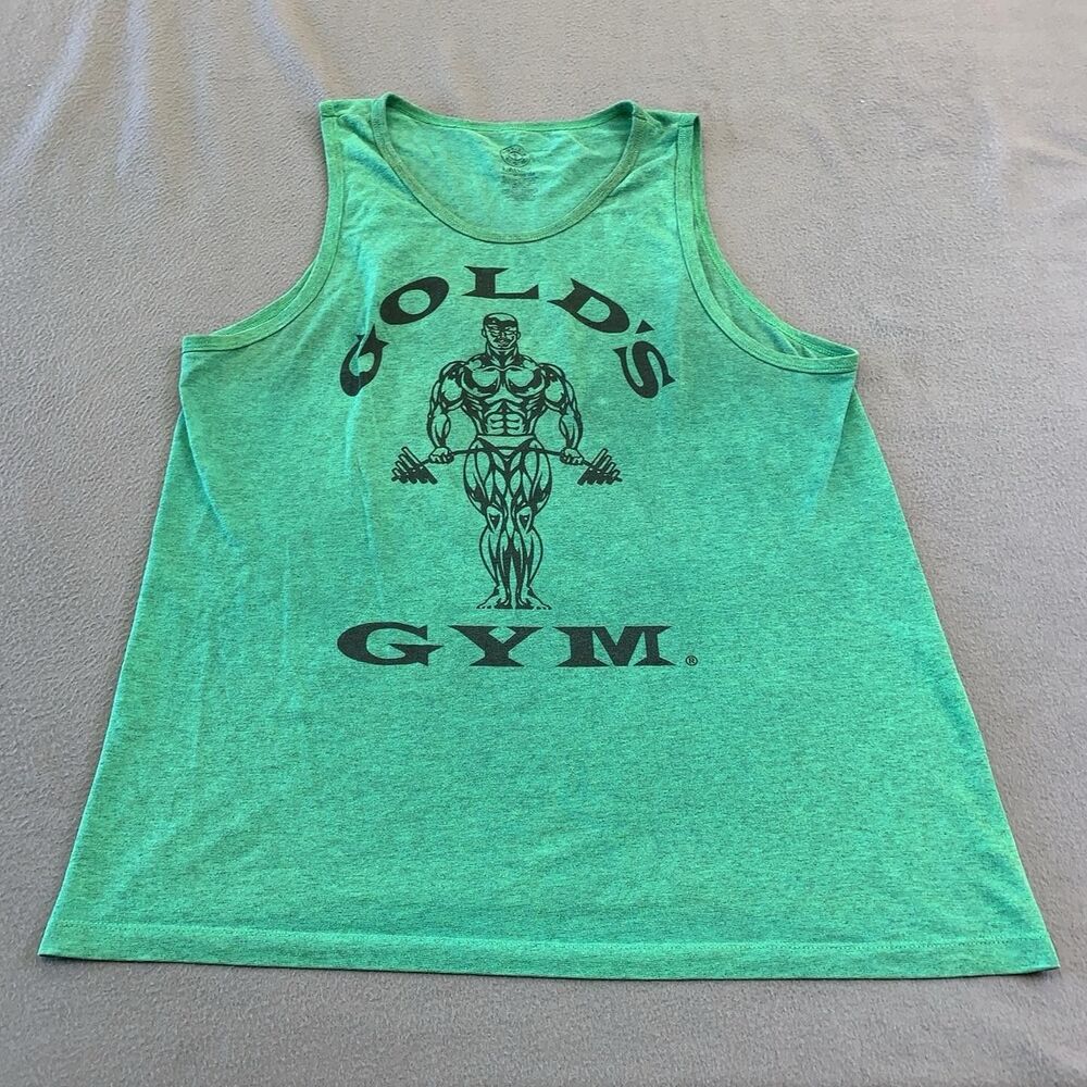 Gold's Gym Tank Top Mens Large Green Graphic Bodybuilding Training Made In USA